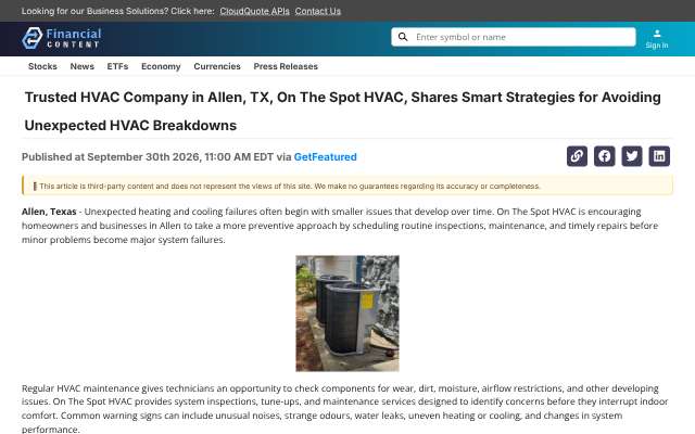 On The Spot HVAC's page as the assistant saw it