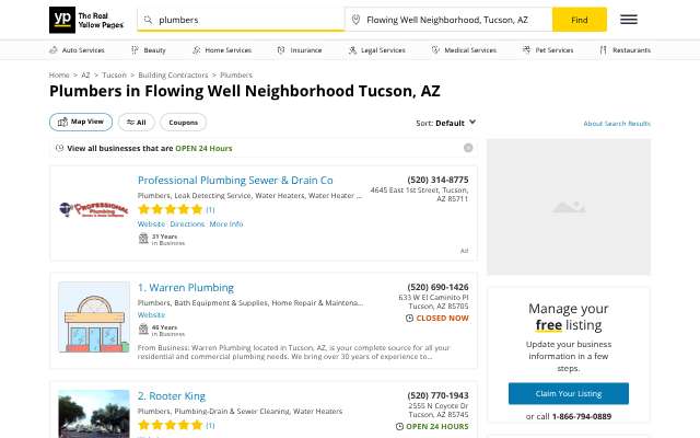 Silverado Rooter & Plumbing's page as the assistant saw it