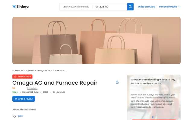 Omega AC and Furnace Repair's page as the assistant saw it