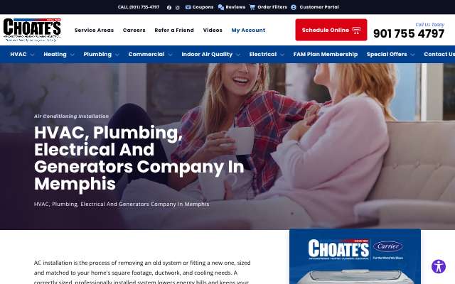 Choate's Air Conditioning, Heating, Plumbing & Electrical's page as the assistant saw it