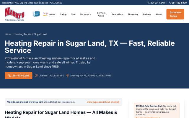 Mabry's Air Conditioning & Heating's page as the assistant saw it