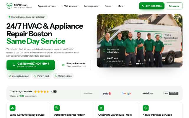 ABV Appliance's page as the assistant saw it