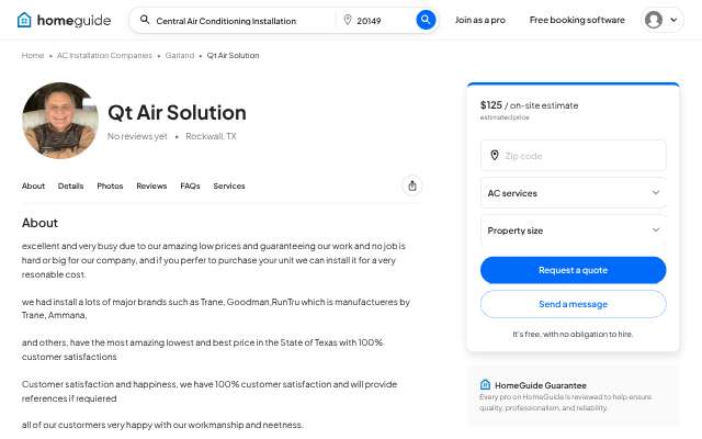 Qt Air Solution's page as the assistant saw it