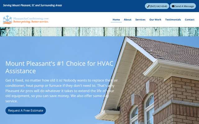Pleasant Air Conditioning's page as the assistant saw it
