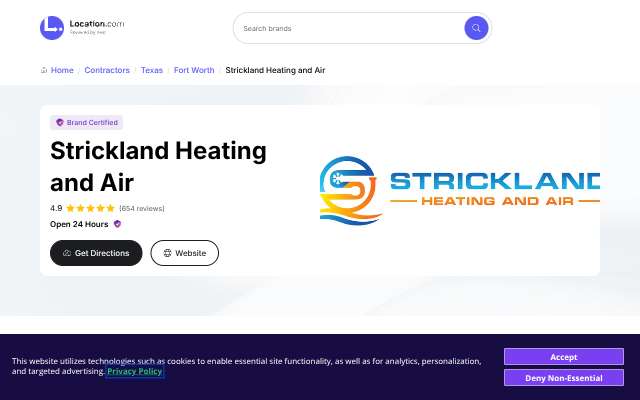 Strickland Heating and Air's page as the assistant saw it