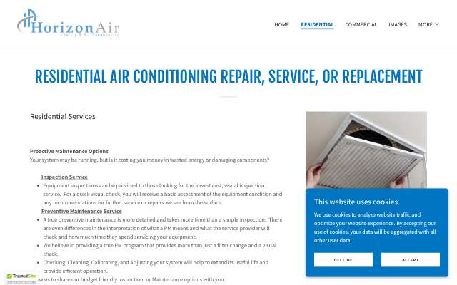 Horizon Air Conditioning's page as the assistant saw it