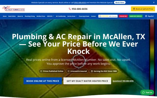 All Valley Plumbing & A/C Co.'s page as the assistant saw it