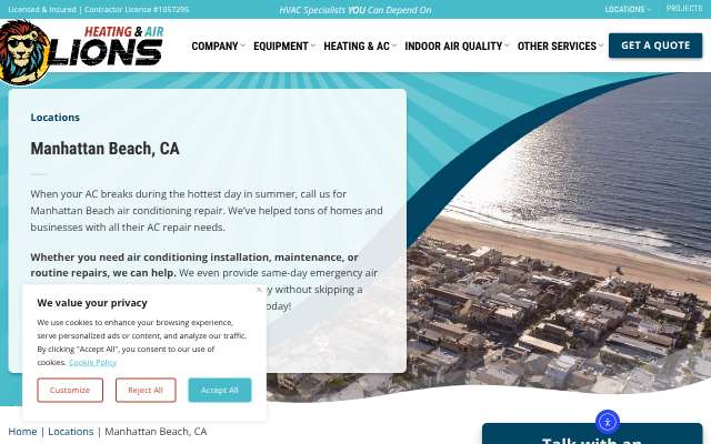 Lions Heating & Air Conditioning's page as the assistant saw it