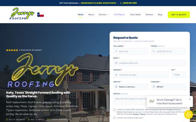 Jerrys Roofing's page as the assistant saw it
