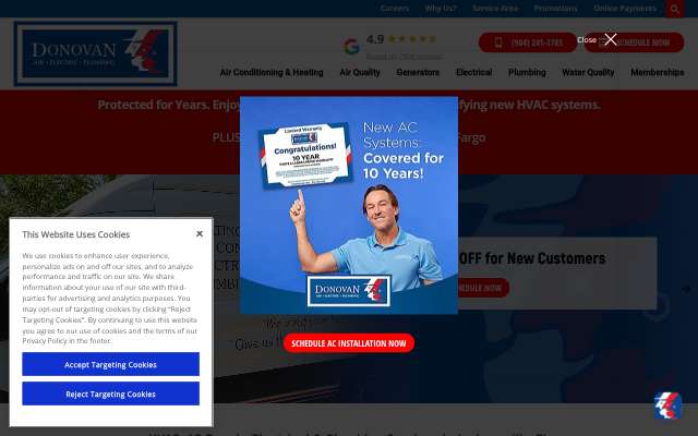 Donovan Air, Electric & Plumbing's page as the assistant saw it