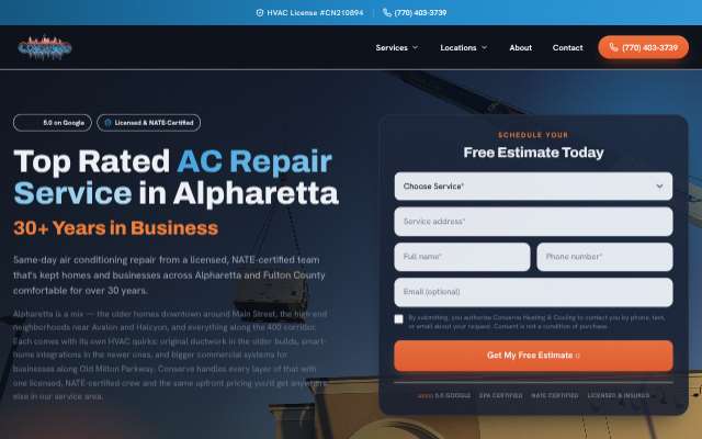 Conserve Heating & Cooling's page as the assistant saw it