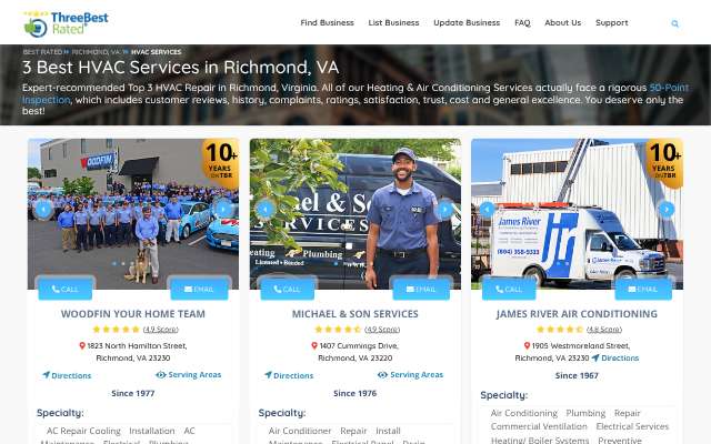 James River Air Conditioning's page as the assistant saw it