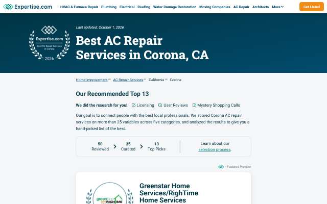 RC Air Conditioning & Heating Inc.'s page as the assistant saw it