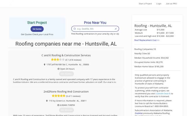 2nd2None Roofing & Construction's page as the assistant saw it
