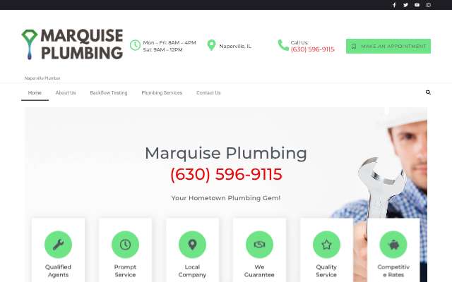 Marquise Plumbing and Backflow's page as the assistant saw it