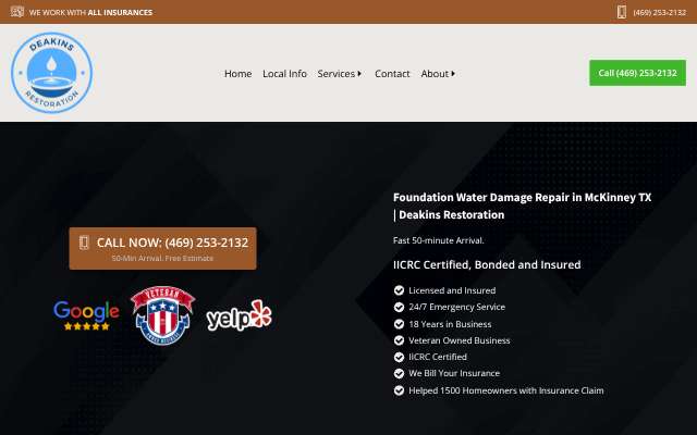 Deakins Restoration's page as the assistant saw it