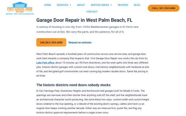 First Garage Door Repair's page as the assistant saw it