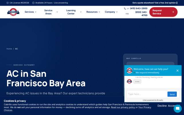 Cabrillo Plumbing, Heating & Air's page as the assistant saw it