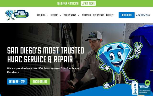 Blue Diamond Heating and Air's page as the assistant saw it