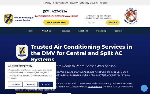 B&B Air Conditioning & Heating Service's page as the assistant saw it