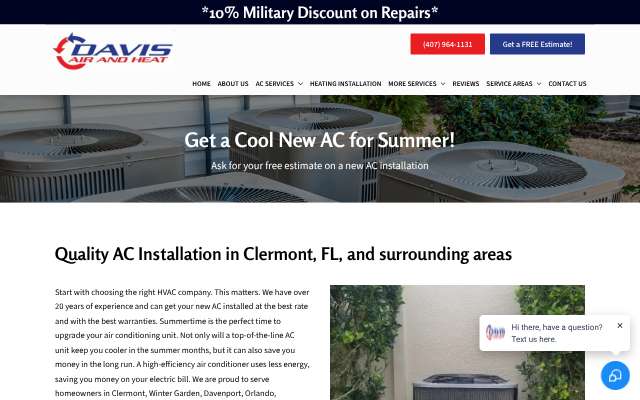 Davis Air Conditioning and Heating, Inc.'s page as the assistant saw it