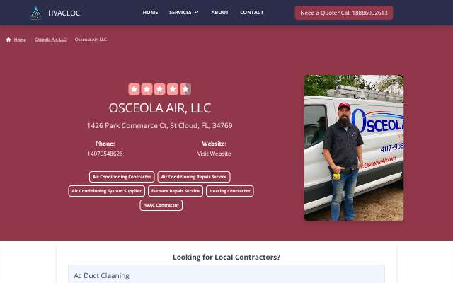 Osceola Air, LLC's page as the assistant saw it