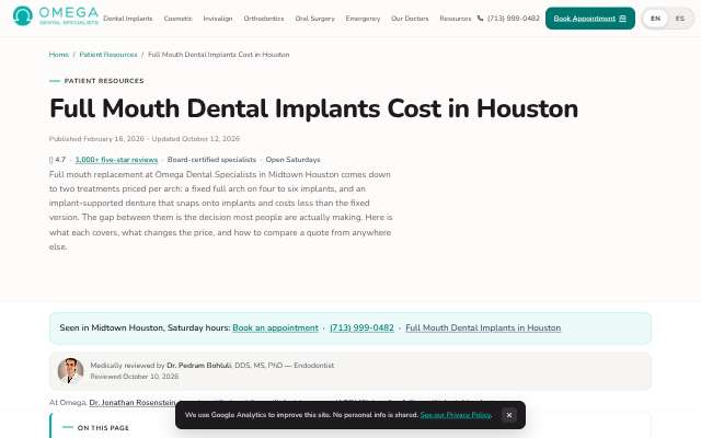 Omega Dental Specialists's page as the assistant saw it