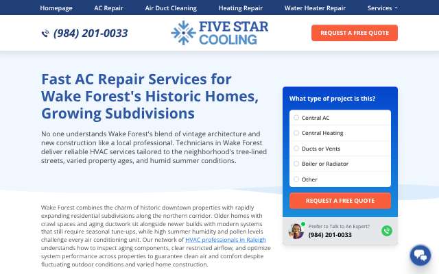 Five Star Cooling's page as the assistant saw it