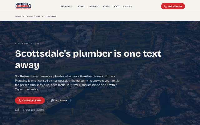 Simon's Plumbing's page as the assistant saw it