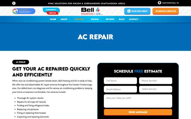 Bell Heating and Air's page as the assistant saw it