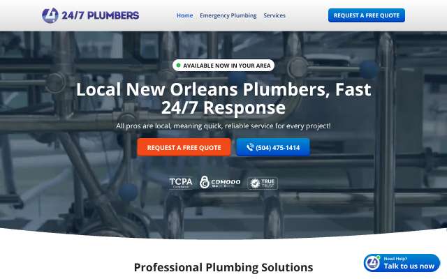 24/7 Plumbers's page as the assistant saw it