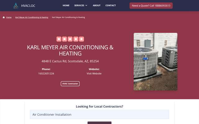 Karl Meyer Air Conditioning & Heating's page as the assistant saw it