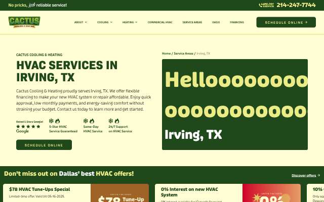 Cactus Cooling & Heating's page as the assistant saw it