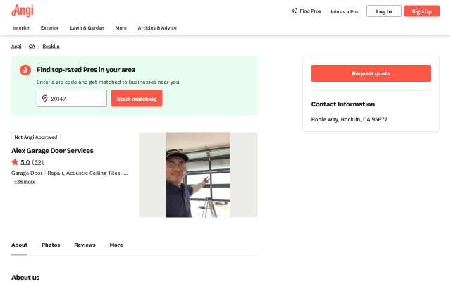 Page cited for Alex Garage Door Services
