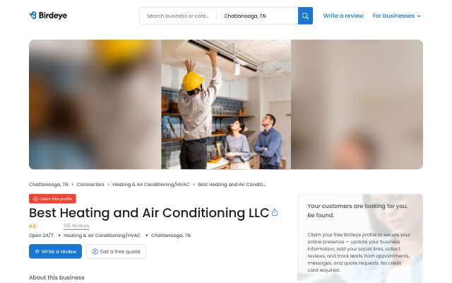 Best Heating and Air Conditioning LLC's page as the assistant saw it