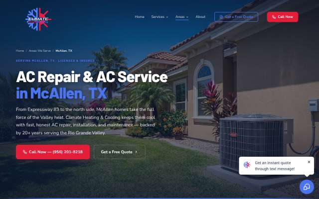 Climate Heating & Cooling's page as the assistant saw it