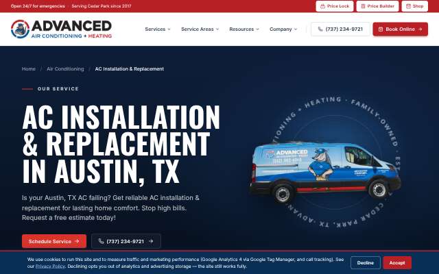 Advanced Air's page as the assistant saw it