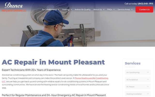 Dunes Heating and Air Conditioning, LLC's page as the assistant saw it