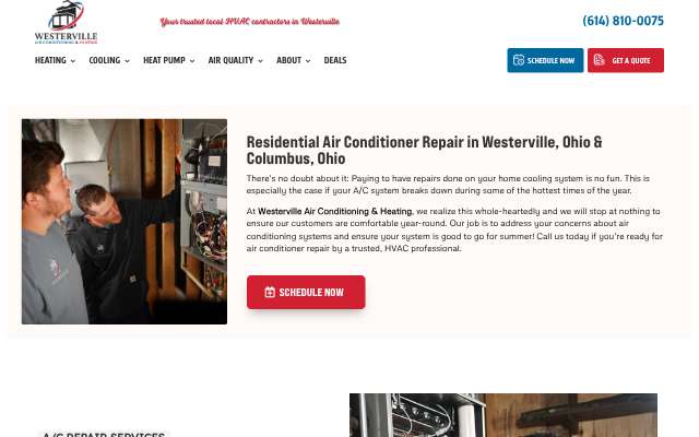 Westerville Air Conditioning & Heating's page as the assistant saw it