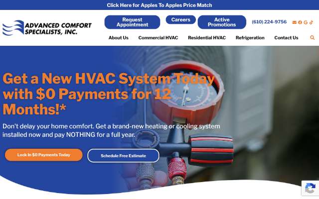 Advanced Comfort Specialists's page as the assistant saw it