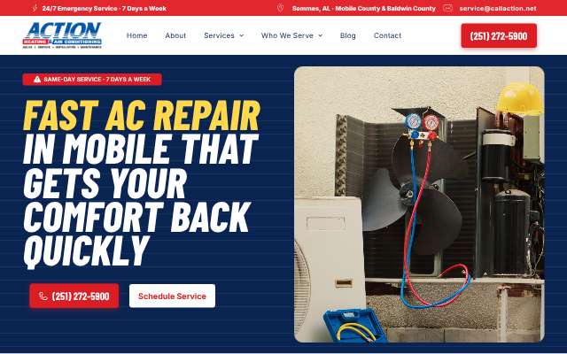 Action Heating & Air Conditioning's page as the assistant saw it