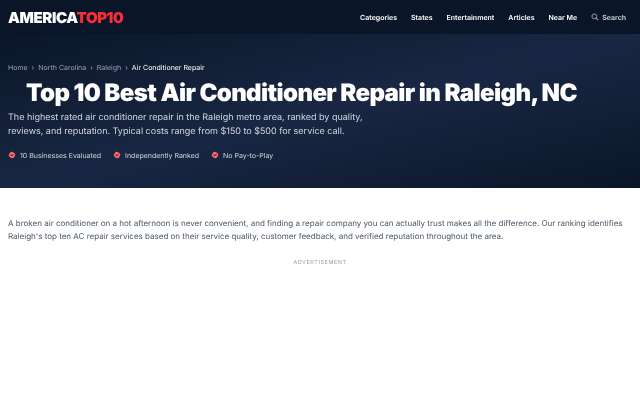 All American Heating and Air Conditioning's page as the assistant saw it