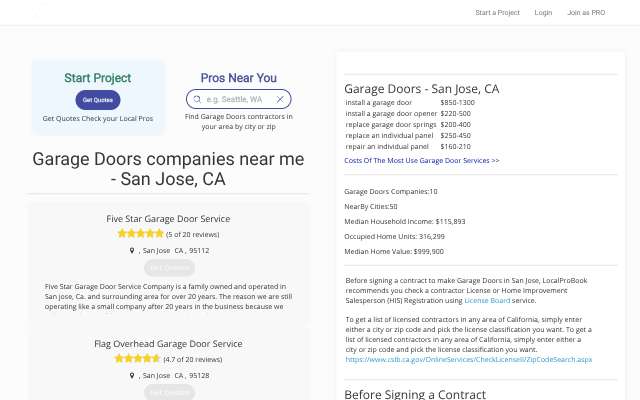 Page cited for Five Star Garage Door Service