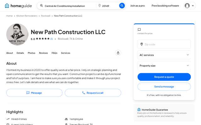 New Path Construction LLC's page as the assistant saw it
