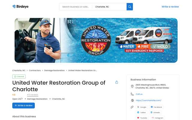 United Water Restoration Group of Charlotte's page as the assistant saw it