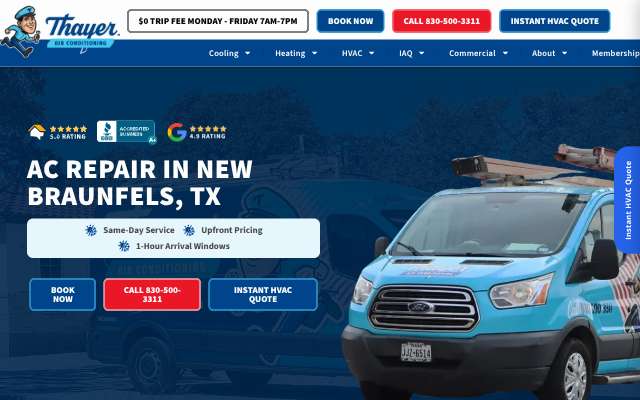 Thayer Air Conditioning's page as the assistant saw it
