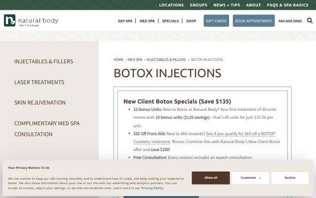 Natural Body Spa + Med Spa's page as the assistant saw it