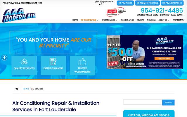 AAA Modern Air's page as the assistant saw it