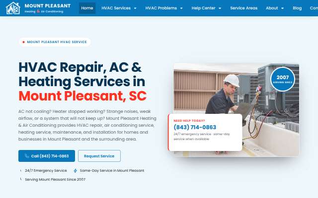 Mount Pleasant Heating & Air Conditioning's page as the assistant saw it