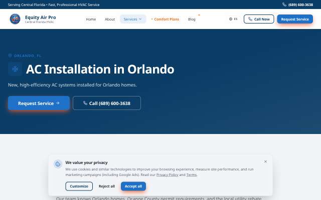 Equity Air Pro's page as the assistant saw it